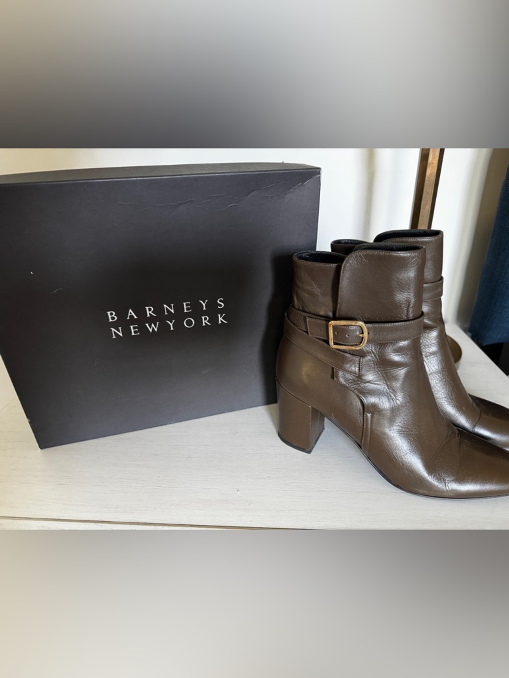 Barneys New York Olive Green Leather Ankle Booties with Buckle Strap, orig $698!